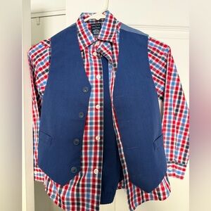 Valentines Day Boys Blue Vest with Red Plaid Shirt - size 7